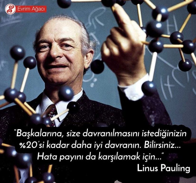 “Başkalarına, size davranılmasını istediğinizin %20’si kadar daha iyi davranın. Bilirsiniz... Hata payını da karşılamak için...” - Linus Pauling