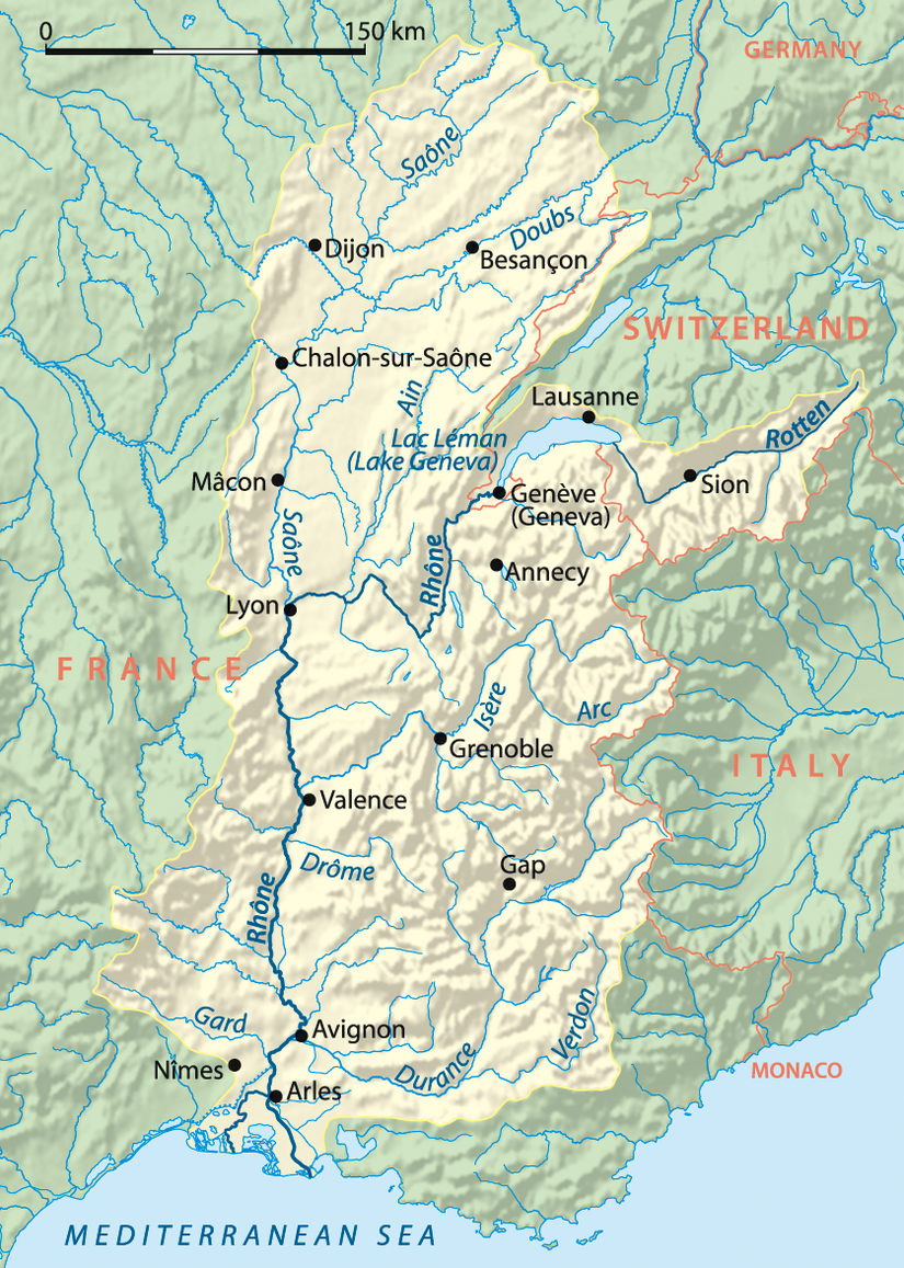 Harita Üzerinde Rhône Nehri