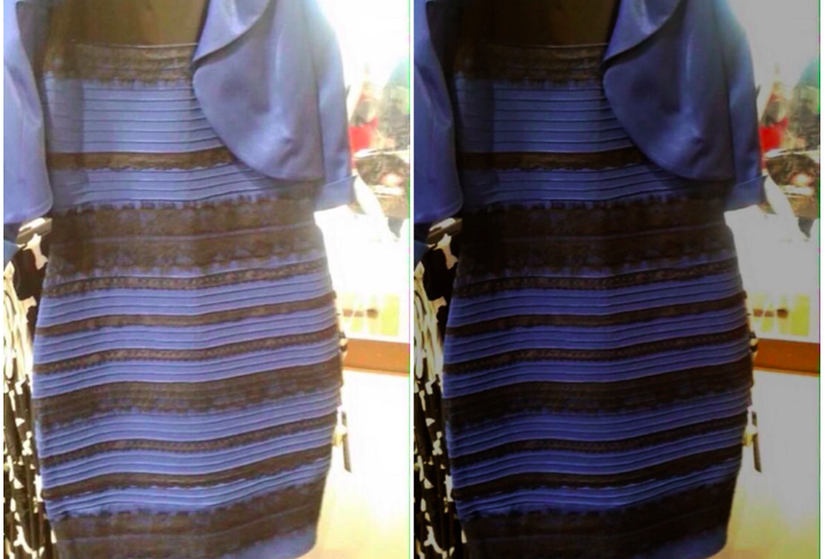 Aynı elbise kimimize göre beyaz ve altın renginde kimimize göre mavi ve siyah görünmektedir.
