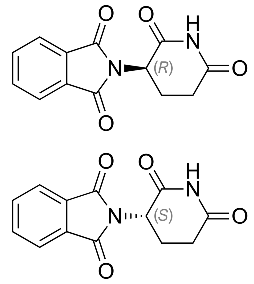 Thalidomide'in sağ elli ve sol elli (kiral) molekülleri.