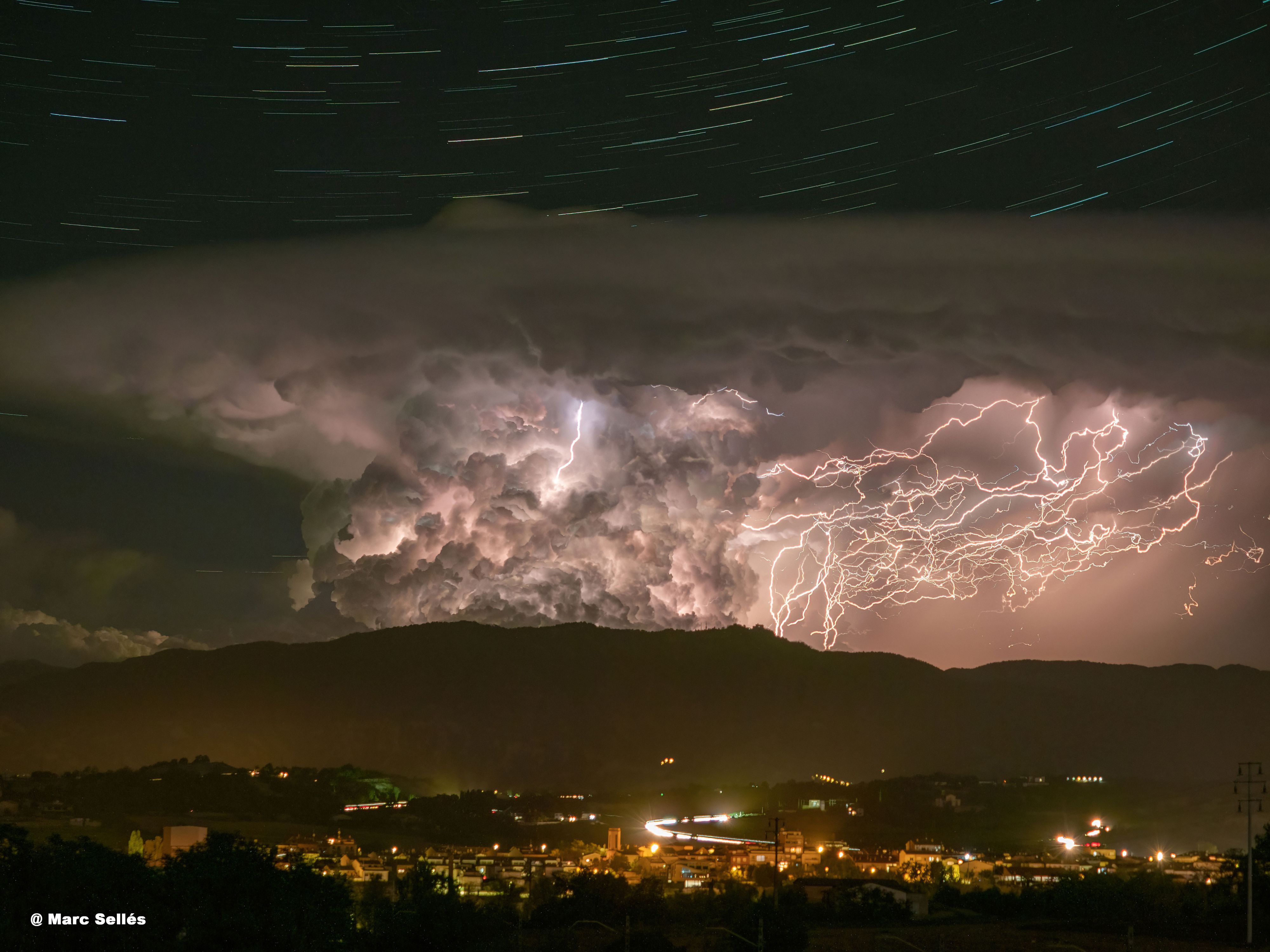  Star Trails and Lightning over the Pyrenees 