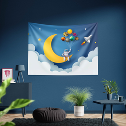 Çocuklar İçin Ay ve Roket (Kumaş Poster)