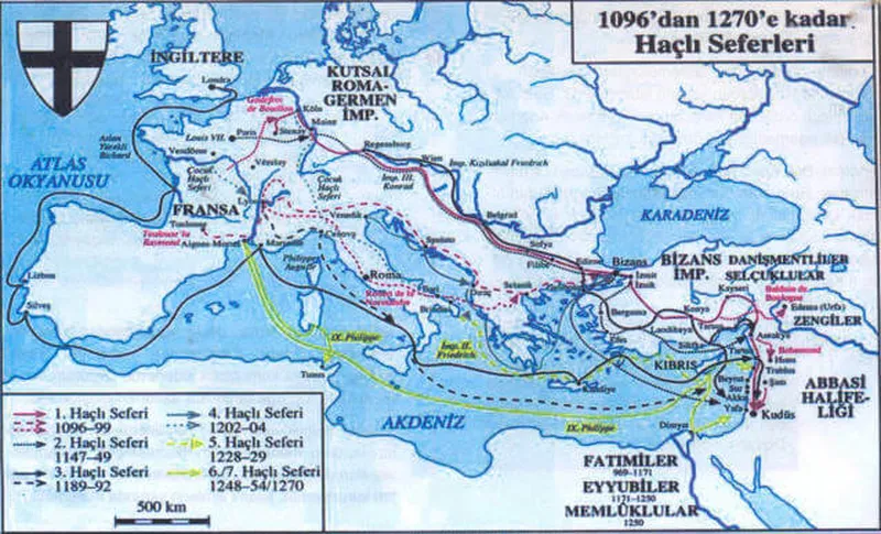 Haçlı Seferleri haritası.