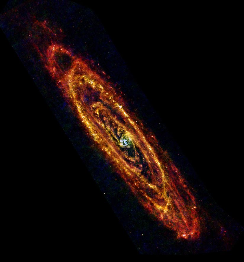 ESA'nın Herschel Uzay Teleskobundan alınan kızılötesi görüntülerle XMM-Newton's X-Ray Teleskobundan alınan görüntüler birleştirilerek elde edilen sonuç. Kızılötesi görüntü yeni yıldızların oluştuğu gaz ve toz bulutu halkasını gösterirken, X-ray görüntüsü ömürlerinin sonuna yaklaşan yıldızları gösteriyor.
