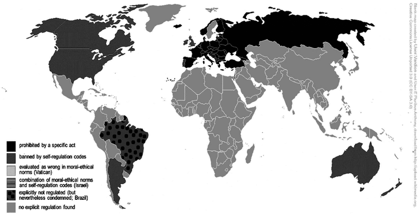 2011 yılı itibariyle subliminal mesajların hukuki çerçevede ele alındığı ülkeler.