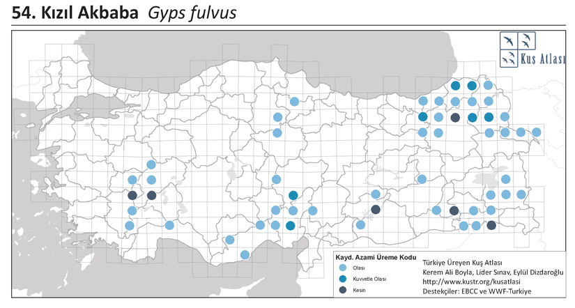 Türkiye'deki üreme alanlarının haritası.