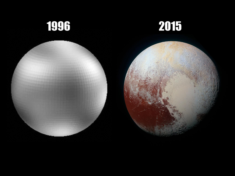 1995 ve 2015'te çekilen 2 Plüton fotoğrafı arasındaki fark.
