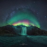  Rainbow Aurora over Icelandic Waterfall 