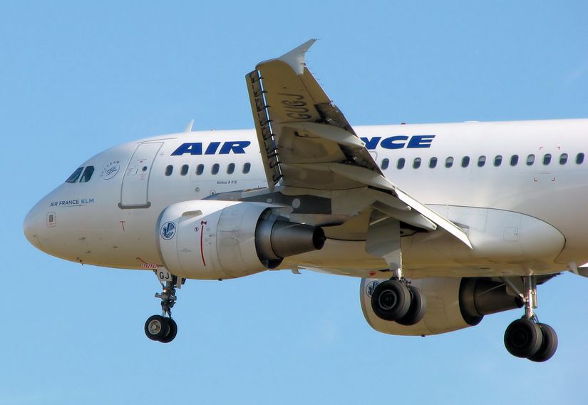 İniş yapmakta olan, Air France'e ait bir Airbus A318. Kanadın ön ve arka kısmında bulunan açık parçalar sırasıyla, slatler ve flapler.