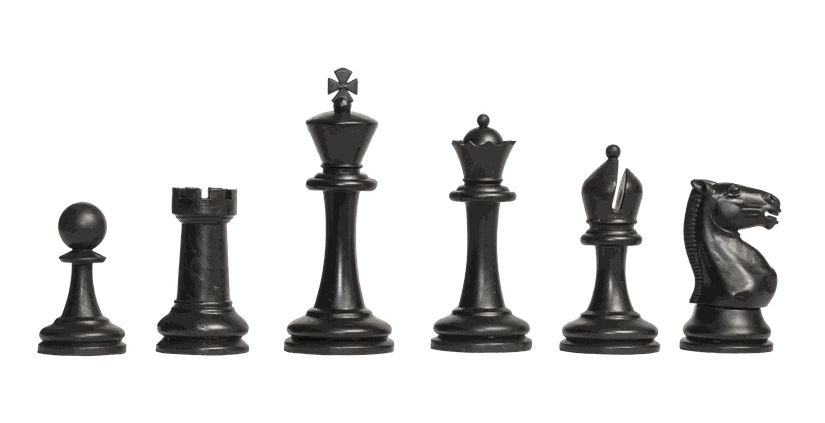 Modern satrançta kullanılan 6 taş türü. Soldan sağa: piyon, kale, şah, vezir, fil, at. Her bir taşın ayrı hareket kuralları vardır.