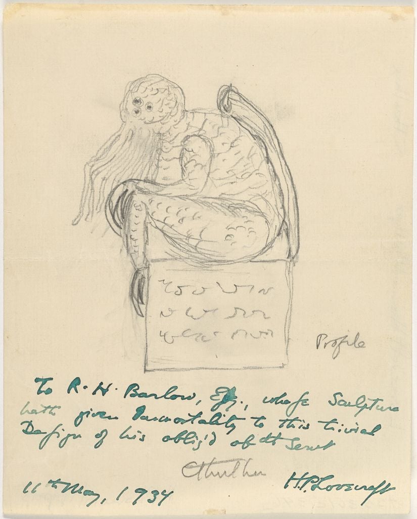 Lovecraft'ın 1934'te çizdiği Cthulhu Tasviri