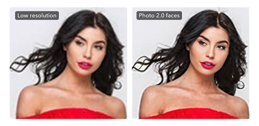 Photo 2.0 Faces algoritması uygulanmış düşük çözünürlüklü kadın görseli