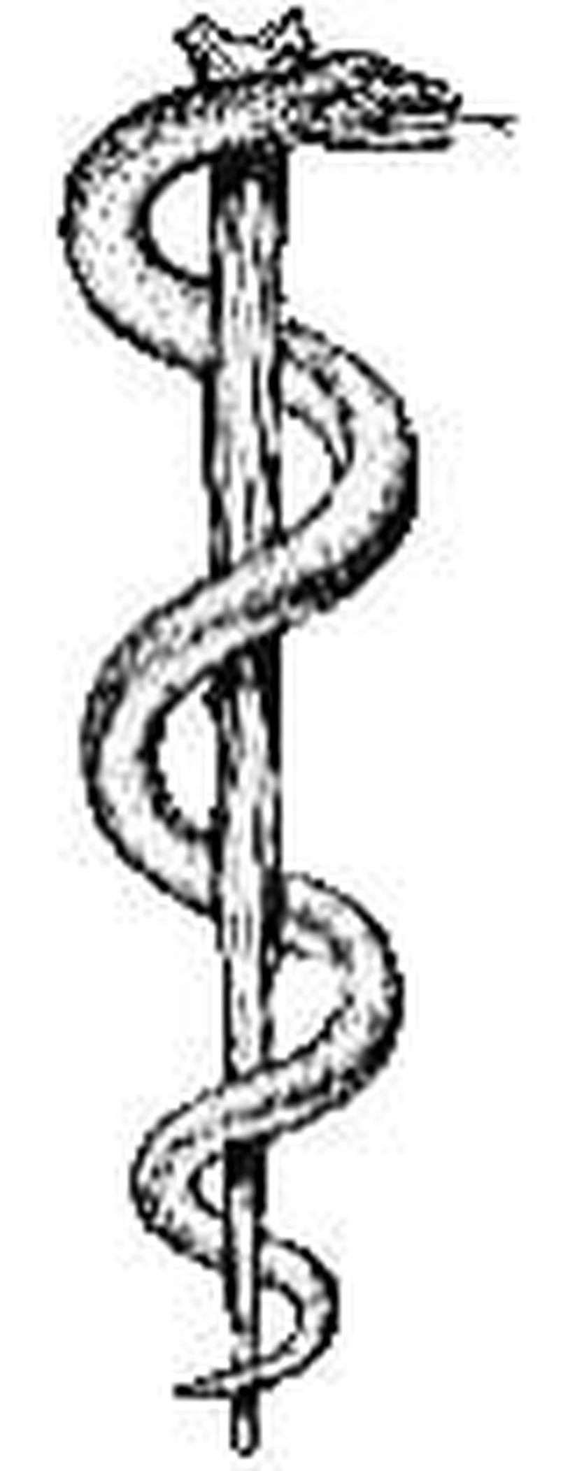Asclepius'un Asası: Gerçek tıp sembolüdür, çünkü Hippocrates'in kendisi de Asclepius'a tapmaktaydı. Sembolde bir asaya sarılı yılan görülmektedir.
