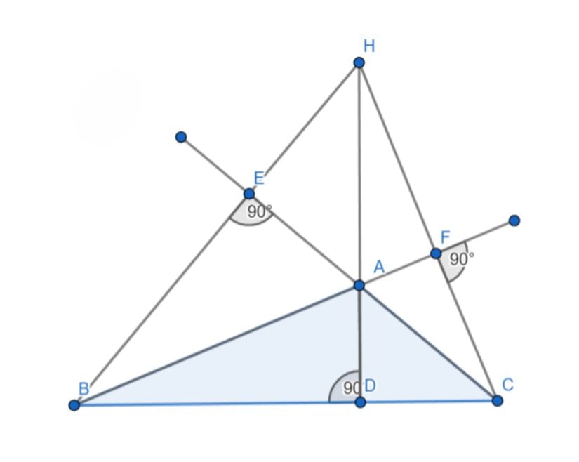 Bu ABC geniş açılı üçgeninde A köşesinin yüksekliği |AD|, B köşesinin yüksekliği |BE| ve C köşesinin yüksekliği |CE|'dir. Bunlar H noktasında kesişir.